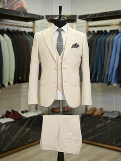 Men Suits Beige 3 Piece Slim Fit Two Button Wedding Groom Party Wear Coat Pant, Date Night Suit, Men Beige Suit, Light Beige Slim Fit Suit by GentWithShop on Etsy Men Beige Suit, Beige Suit, Groom Party, Vest And Pants, Beige Suits, Suit Material, Slim Fit Suits, How To Look Handsome, Jacket Vest