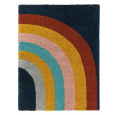 a multicolored rug with a rainbow design on the front and back of it