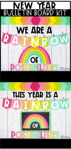 two wooden signs that say we are rainbows and one says,'this year is a