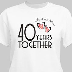 Years Together Personalized Anniversary T-shirt | Personalized T-shirts Anniversary T-shirts, Anniversary Crew Neck T-shirt With Custom Print, Personalized Anniversary T-shirt, Personalized T-shirt For Anniversary, Personalized Short Sleeve T-shirt For Anniversary, Anniversary Graphic Tee With Letter Print, Personalized Short Sleeve Tops For Anniversary, Anniversary White Custom Print T-shirt, White T-shirt With Name Print For Anniversary