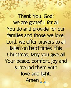 a christmas message with snowflakes and stars in the background, says thank you god