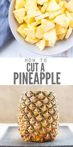 how to cut a pineapple on a cutting board and then put it in a bowl