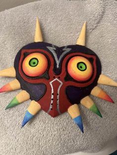 Hand painted Mask prop from the legend of Zelda series. Skull Kid Zelda, Zelda Mask, 3d Printed Mask, Quilling Butterfly, Wooden Mask, Unique Masks, Crochet Doll Dress, Majoras Mask, Mask Diy