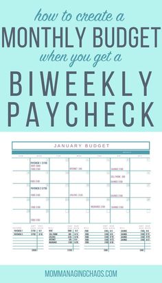 a blue and white budget sheet with the text how to create a month - by - month budget when you get a bi weekly paycheck