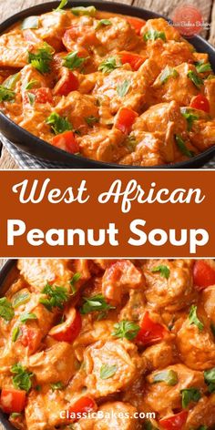 the best african peanut soup recipe with chicken and tomatoes in a creamy, tangerine sauce