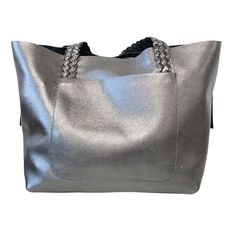 Metallic Rectangular Shoulder Bag For Travel, Silver Satchel Shoulder Bag For Everyday, Silver Large Capacity Rectangular Shoulder Bag, Silver Rectangular Large Capacity Shoulder Bag, Silver Tote Shoulder Bag For Daily Use, Silver Bucket Shoulder Bag For Travel, Silver Large Capacity Tote Bag, Silver Tote Bag For Daily Use, Silver Rectangular Soft Leather Bag