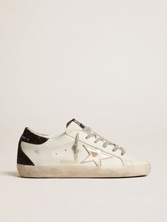 Women's Super-Star with gold star and black glitter heel tab | Golden Goose Super Star Golden Goose, Gold Star Shoes, Golden Goose Womens Sneakers, Golden Goose Black Glitter, Black Golden Goose, Golden Goose Glitter, Golden Goose Women, Black Glitter Heels, Golden Goose Outfit