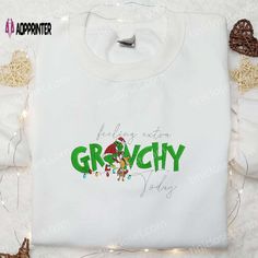 Get Festive with Grinch: Embroidered T-shirt & Hoodie - Perfect Christmas Gift Ideas Extra Grinchy, Ugly Sweater Party, Embroidered Clothes, Christmas Gift Ideas, Embroidered Hoodie, Embroidered Tshirt, Best Christmas Gifts, Embroidered Sweatshirts, Embroidered Shirt