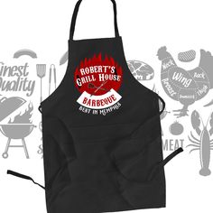 an apron with the words robert's grill house barbeque next to it