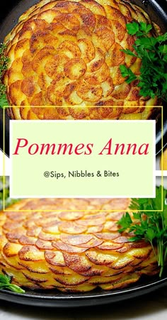 a pan filled with food on top of a table next to a sign that says pommes ama