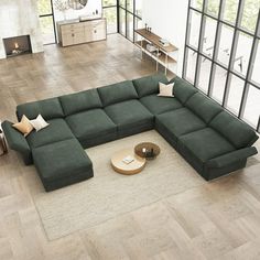 a large sectional couch in a living room