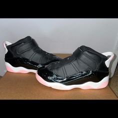 Nike Jordan Black Patent Leather Mid Retro 11s With White Trim And Pink Bottom - Brand New Never Worn Nike Pink High-top Jordan Shoes, Nike Low-top Pink Jordan Shoes, Black Nike Jordan Shoes With Round Toe, Nike Jordan Black, Nike Shoes Jordan, Nike Shoes Jordans, Pink Bottom, Jordan Black, Black White Pink