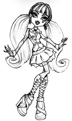 a drawing of a girl with long hair and boots