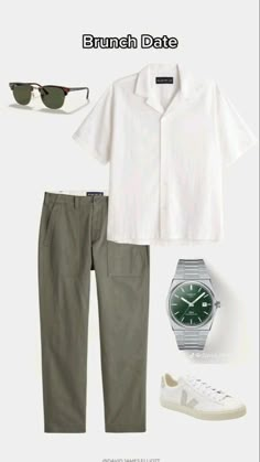 Classic Old Money Aesthetic Outfit For Brunch Date For Chino Pants: Visit Link Outfits Quotes, Simple Casual Outfits, Minimalist Fashion Men, Mens Casual Outfits Summer, Classy Outfits Men, Men Fashion Casual Shirts