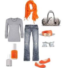 love the orange Orange Power, How To Have Style, Orange Flats, Orange Scarf, Flats Outfit, Orange Outfit, Carrie Bradshaw