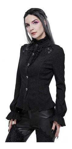 Punk Woman, Gothic Shirts, Polo Style, Gothic Outfits, Goth Outfits, Corset Style, Goth Fashion, Women Long Sleeve, Ruffles