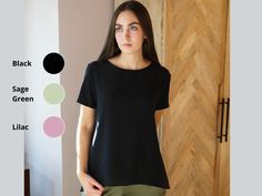 "Embrace effortless style and ultimate comfort with our Washable Silk Top for Women. This relaxed fit 100% pure silk top is a modern reinterpretation of the classic t-shirt with an A-line silhouette and relaxed fit designed to flatter every body shape.  Handcrafted to perfection, it features a comfortable round crew neck and boasts a luxurious pure silk crepe washable fabric that feels incredibly soft against the skin. Our Women's Silk Top is not just about style and comfort; it's also about pra Relaxed Fit Crew Neck Top For Work, Relaxed Fit Crew Neck Short Sleeve Top For Work, Silk Tops For Women, Minimal Chic Style, Silk Tee, Blouse Silk, Fall Sale, Silk Pants, Top For Women