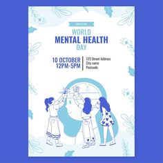 Free vector hand drawn world mental heal... | Free Vector #Freepik #freevector #awareness-poster #celebration-poster #vertical-poster #education-day Poster Education, Celebration Poster, World Mental Health Day, Mental Health Posters, Awareness Poster, Mental Health Day, Health Day, Vertical Poster