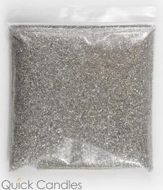 silver glitter powder in a bag on a white background