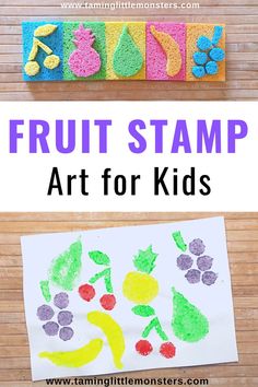 fruit stamp art for kids with the title overlay that reads, fruit stamp art for kids