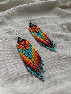 Hand beaded fringe earrings made with traditional colored seed beads Beaded Fringe Earrings, Wedding Jewelry Earrings, Beaded Fringe, Hand Beading, Wedding Earrings, Seed Beads, Native American, Wedding Jewelry