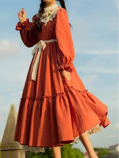 Motif Soutache, Red Long Sleeve Dress, Old Fashion Dresses, Anne With An E, Kawaii Fashion Outfits, Fairytale Dress, Style Dresses, Key Hole, Fantasy Fashion