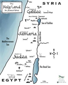 "✶ INSTANT DIGITAL DOWNLOAD This PDF is a map of the Holy Land in Jesus' time. It was created after my 5 year old kept asking questions like,  \"Where is Bethlehem?\", \"How far is Nazareth to Jerusalem?\" \"Is Galilee a city?\" during our study of the New Testament, and I honestly had NO IDEA what to tell him.  This kid-friendly map has been a great way for our family to follow Jesus' journey throughout ancient Israel (which I learned is about the size of New Jersey!) Most of the cities referenced in the New Testament are on the map, with helpful graphics to keep kids (and adults) engaged.  ✶ Print it any size you want, but the picture shown is 2' x 3' and laminated (cost me $7 total at my local print shop!) Ideas: -Use a dry erase marker to make lines showing Jesus' travels -Print off yo Print Shop Ideas, Bible Mapping, Bible Study Tools, Asking Questions, The New Testament, Bible Facts, Holy Week, Sunday School Lessons, The Holy Land