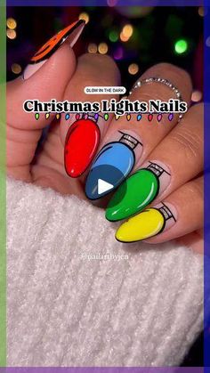 Because a lot of you asked…🫶🏼 Glow in the dark Christmas Lights nails!! 🤯✨🎄✨🥵  Save and share this viral holiday nail look for inpo, Follow for more... Glow In The Dark Christmas Nails, Christmas Lights Nails, Christmas Light Nails, Lights Nails, Light Blue Nail Designs, November Nail Designs, Festive Holiday Nails, Art Glow, Xmas Art