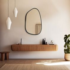 a mirror and some plants in a room