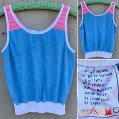 vintage terry cloth tank top blue pink white 70s 1970s size L | eBay Retro Blue Tops For Loungewear, Vintage Sleeveless Tops For Loungewear, Retro Pink Sleeveless Top, 1970s Summer Fashion, Retro Blue Sleeveless Top, 70s Tank Top, 1970s Collared Summer Top, 70s Ringer Tee, 1970s Retro Print Cotton Top