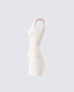 Nothing compares to a baddie in a put together look 🤍 Made from plain weave fabric and complete with a bodycon style, a wide belt, and a boat neckline - this ivory micro mini dress will make it clear that you did not come to mess around 👏 Chic Cream Stretch Mini Dress, Beige Stretch Mini Bodycon Dress, Fitted Cream Mini Bodycon Dress, Fitted Cream Bodycon Mini Dress, Cream Bodycon Mini Dress, White Knee-length Bodycon Bandage Dress, White Stretch Bodycon Dress With Straight Neckline, White Bodycon Mini Dress With Straight Neckline, Beige Bodycon Mini Dress