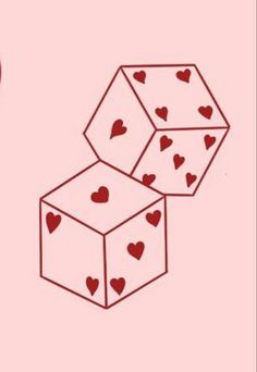 two dices with hearts on them sitting next to each other