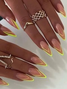 51 Chic French Tip Nails Designs To Elevate Your Style Neon Yellow Nails, Neon Green Nails, Green Nail Designs, Stiletto Nails Designs, Summer Acrylic Nails, Yellow Nails, Fancy Nails