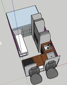 the floor plan for a small apartment with two chairs and a desk in front of it