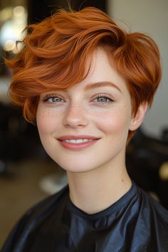 37. Bold Auburn Waves Pixie (Long Pixie Haircut) - Long Pixie Haircut Pixie Grow Out, Deep Auburn, Auburn Color, Longer Pixie Haircut