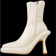 Off- White Women’s Us 7 Cream Pointed Toe Fitted Boots, Fitted Cream Pointed Toe Boots, Fitted Cream Boots With Pointed Toe, Elegant Fitted Heeled Boots For Spring, Cream Colored Fitted Heeled Boots With Pointed Toe, Fitted Cream Heeled Boots For Spring, Spring Fitted Cream Heeled Boots, White Winter Evening Boots, White Winter Boots For Evening