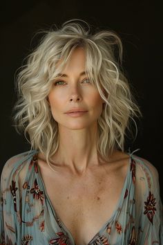 50 Shaggy Hairstyles for Women over 50 with Fine Hair Medium Shag Cut, Hairstyle For Round Face, Curly Shag, Medium Shaggy Hairstyles, Curly Shag Haircut, Medium Shag, Messy Bob Hairstyles, Silver Blonde Hair