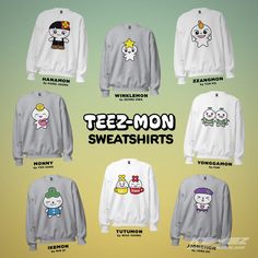 Choose your favorite TEEZ-MON! Each of these cozy unisex sweatshirts feature one of the Ateez characters. The collar is ribbed knit, so it retains its shape even after washing. There are no itchy side seams on these sweaters. Makes a great gift for Atinys! If you would prefer a custom color, please message me. HANAMON by Hong Joong WINKLEMON by Seong Hwa ZZANGMON by Yun Ho MONNY by Yeo Sang YONGGAMON by San IKEMON by Min Gi TUTUMON by Woo Young JJONGMON by Jong Ho * 50% cotton, 50% polyester * Medium-heavy fabric (8.0 oz/yd² (271.25 g/m * Loose fit * Sewn-in label * Runs true to size Seong Hwa, Hong Joong, Sweat Shirts, Woo Young, Limassol, Sew-in Labels, Unisex Sweatshirt, Custom Color, Sweat Shirt