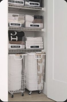 the closet is organized with baskets, boxes and other things to keep your belongings organized