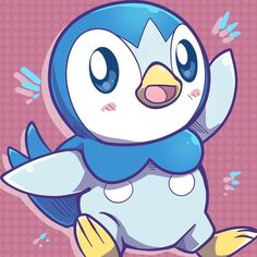 a blue and white penguin with big eyes