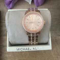 Brand New Rose Gold Michael Kors Watch. Never Used. Still Has All Plastic And Tags On It. Brought At Macys For $250. Michael Kors Runway, Marc Jacobs Watch, Watches Women Michael Kors, Gold Michael Kors Watch, Crystal Watches, Accessories Brand, Michael Kors Collection, Michael Kors Accessories, Rose Gold Watch