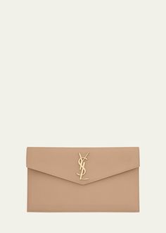 Saint Laurent Uptown YSL Pouch in Grained Leather Leather Envelope Clutch With Dust Bag, Luxury Beige Envelope Clutch, Dark Beige, Magnetic Clasp, The Pouch, Calf Leather, Spring Summer Fashion, Yves Saint Laurent, Spring Fashion