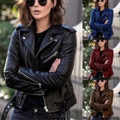 Women's Coats, Women's Leather Jackets, PU Leather Jacket, Faux Leather Jacket for Women, Outerwear, Smart Casual, Fashion Coat, Leather Coat, Punk Style Jackets, Biker Jacket, Motorcycle Jackets. There are certain items that every woman should have in their wardrobe and a leather jacket is one of them. The leather jacket is such a classic and versatile item of clothing that will never go out of fashion. It is an outerwear piece that will stand the test of time. Made from high quality PU leather Woman Motorcycle, Zipper Outfit, Jacket With Collar, Winter Leather Jackets, Motorcycle Jacket Women, Leather Coat Womens, Faux Leather Coat, Black Faux Leather Jacket, Leather Jacket Style