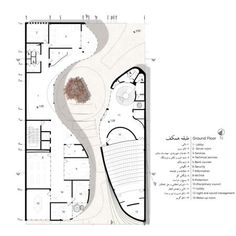 an architectural drawing shows the floor plan for a building with multiple levels and different sections