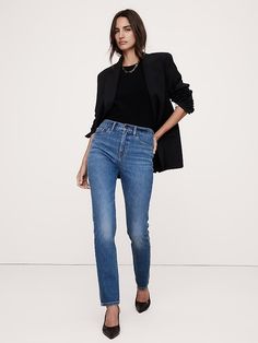 The Slim Jean | Banana Republic Affordable Slim Fit Cotton Jeans, Slim Straight Jeans And Boots, Capsule Outfits, Suits And Jackets, Classic Jeans, Selling Clothes, Slim Jeans, Slim Legs, Recycled Cotton