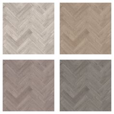 four different types of wood flooring that are in various patterns and sizes, each showing the same color