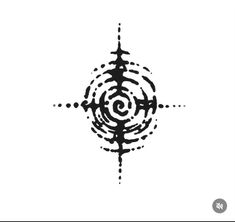 a black and white image of a cross in the middle of a circle with dots on it