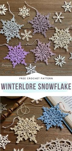 crochet snowflake pattern with text overlay