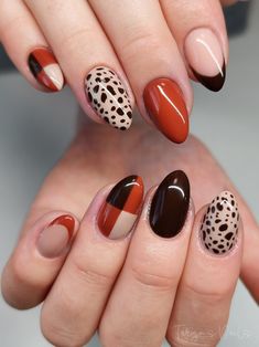 Halloween Nails Patchwork, Fun Nail Inspo Fall, Fall Nails Colorful, 70s Fall Nails, Fall Tortoise Shell Nails, Thanks Nails Thanksgiving, Fun Autumn Nails, Fall Mismatched Nails, Short Square Thanksgiving Nails