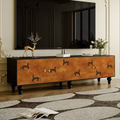 a dog themed sideboard in an elegant living room